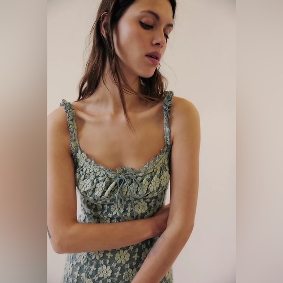 Free People Lucinda Lace Midi Dress in Lilypad Combo - Picture 2 of 8